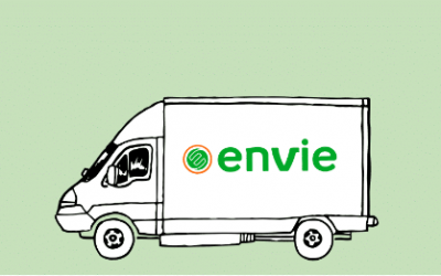 Envie : photo d'un fond vert clair avec dessin camionnette floquée