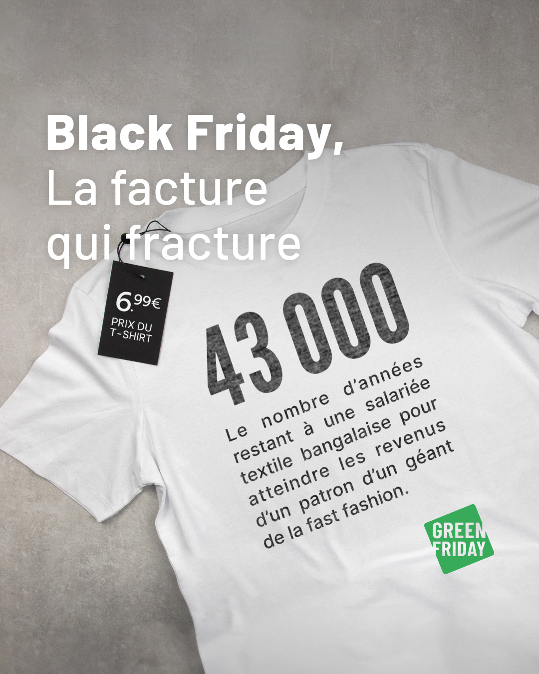 Visuel du Green Friday 2024 : "Black Friday, la facture qui fracture"