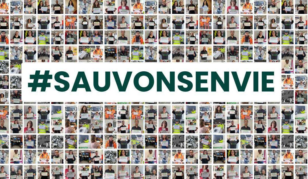 Mosaïque de personnes montrant une pancarte avec la mention "Sauvons Envie"